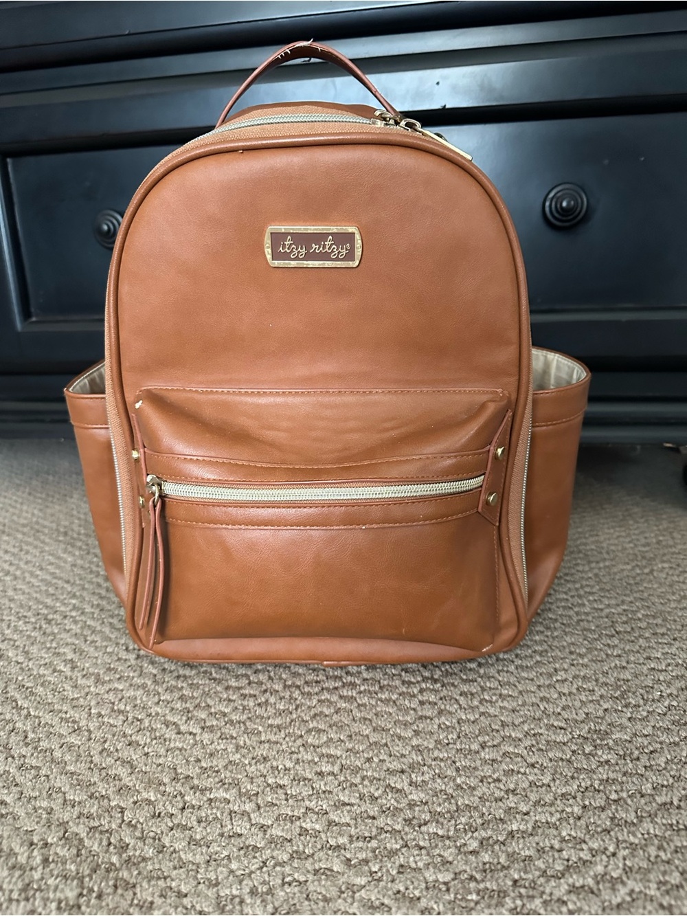 Itzy Ritzy Cinnamon Brown Men's Backpack with Gold Hardware